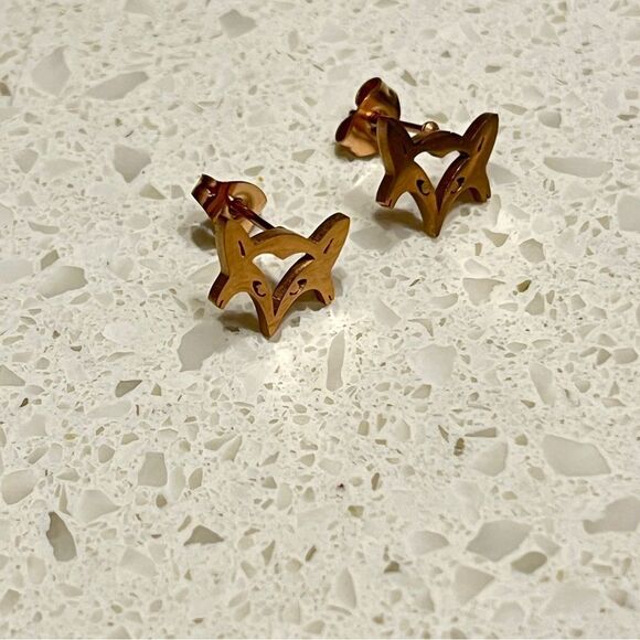 Rose Gold Fox Mini Cute Animal Head Stainless Steel  Stud Earrings - Picture 4 of 9